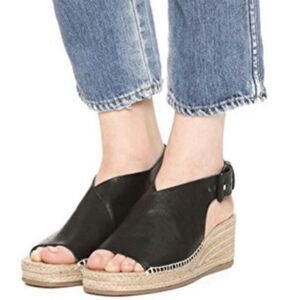 Rag & Bone Sienna Black Leather Espadrille Wedge Open Toe Sandal Women’s 40 9.5